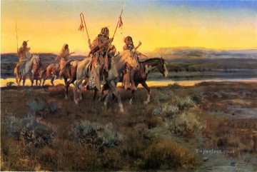 Indios americanos Painting - piegans 1918 Charles Marion Russell Indios americanos